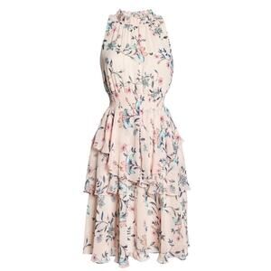 Women’s Size 16 Eliza J Floral Tiered Ruffle Halter Dress Pink Blue